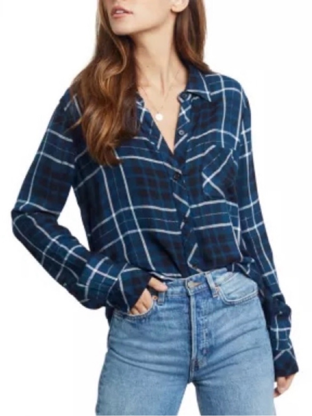 Rails Hunter Plaid Button-Down Shirt in Twilight Azure size XS